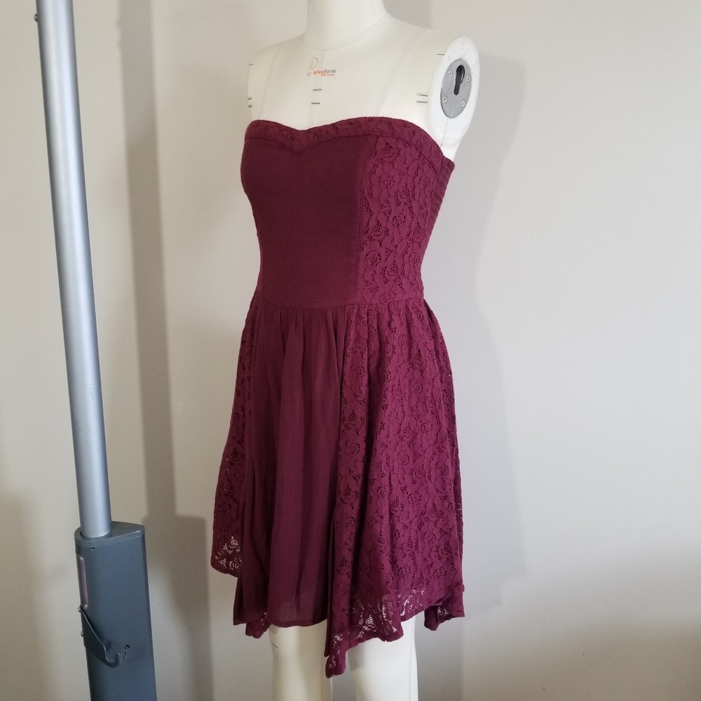 Abercrombie Girls Burgundy Red Strapless Lace Dress - XL / 16